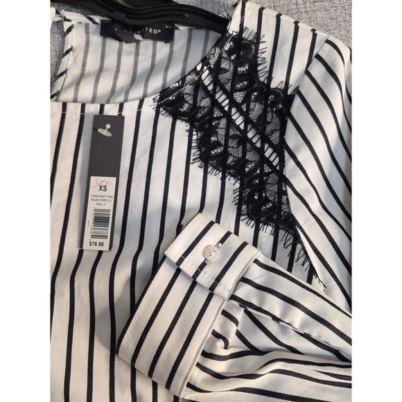 The Limited Tops - The Limited Y2K Long Sleeve XS Striped Career Top NEW $79 Lace Black White
